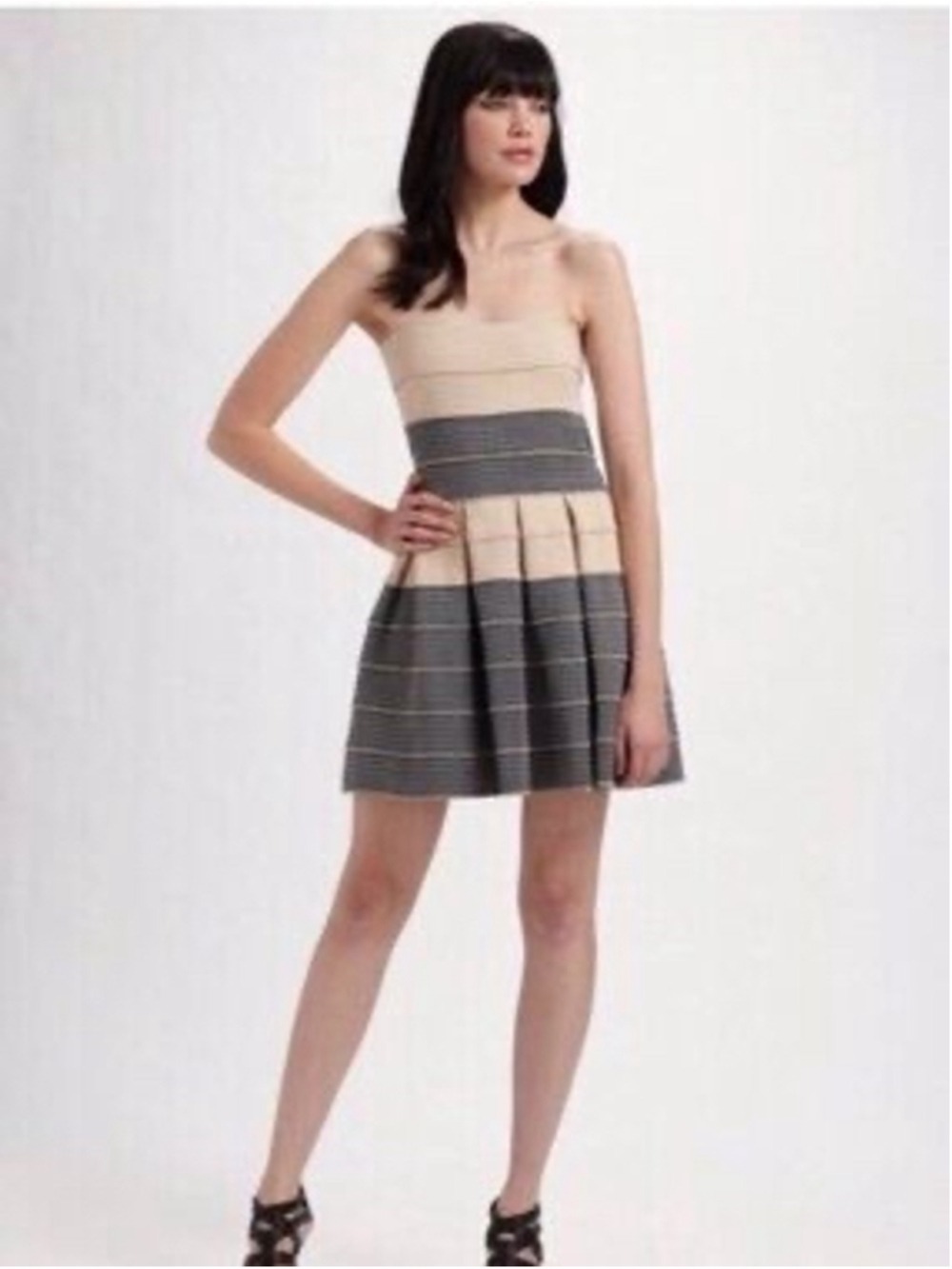 PDB from Anthropologie Strapless Contrast Bandage Fit & Flare Dress Size XS